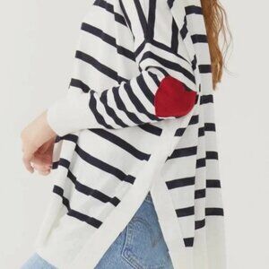 Mer sea Navy Stripe Amour Sweater One Size Long Sleeve Crew White Red Heart